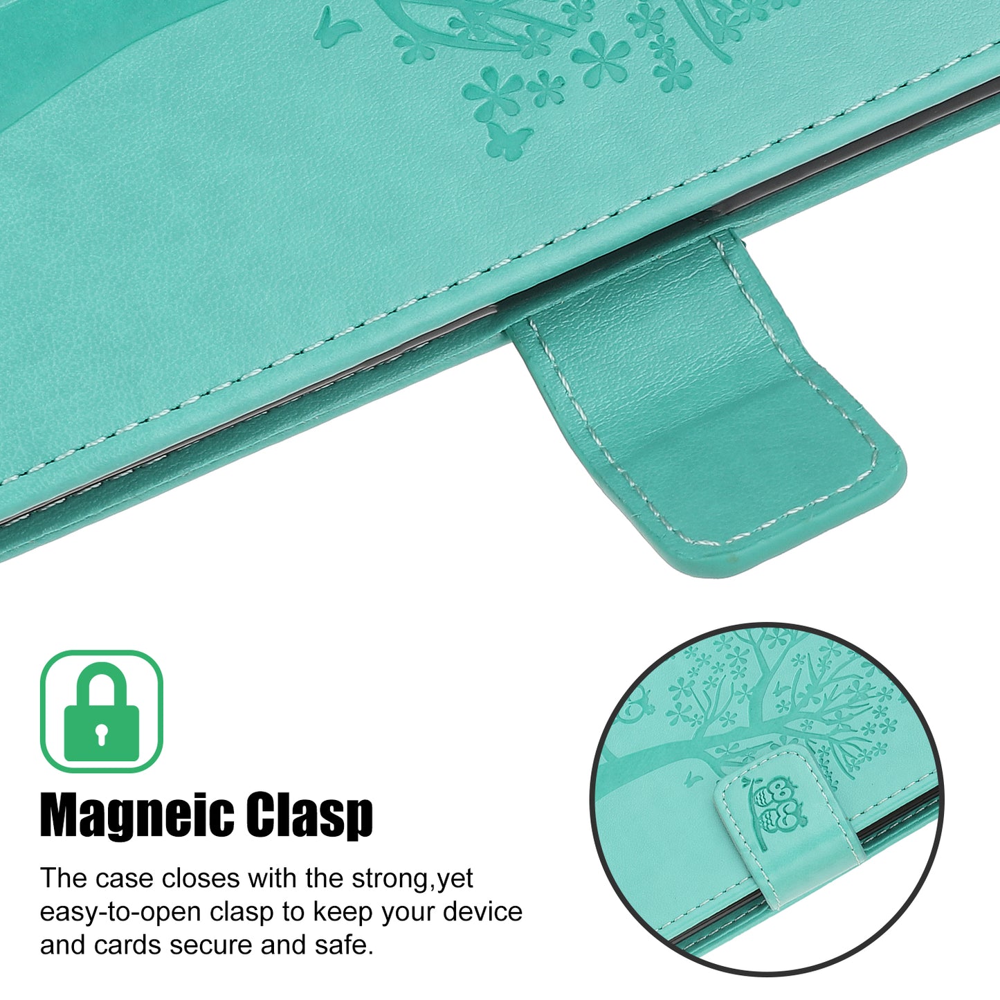 Owl Tree Imprint Wallet Stand Design PU Leather Case Protector with Wrist Strap for iPhone 13 Pro 6.1 inch
