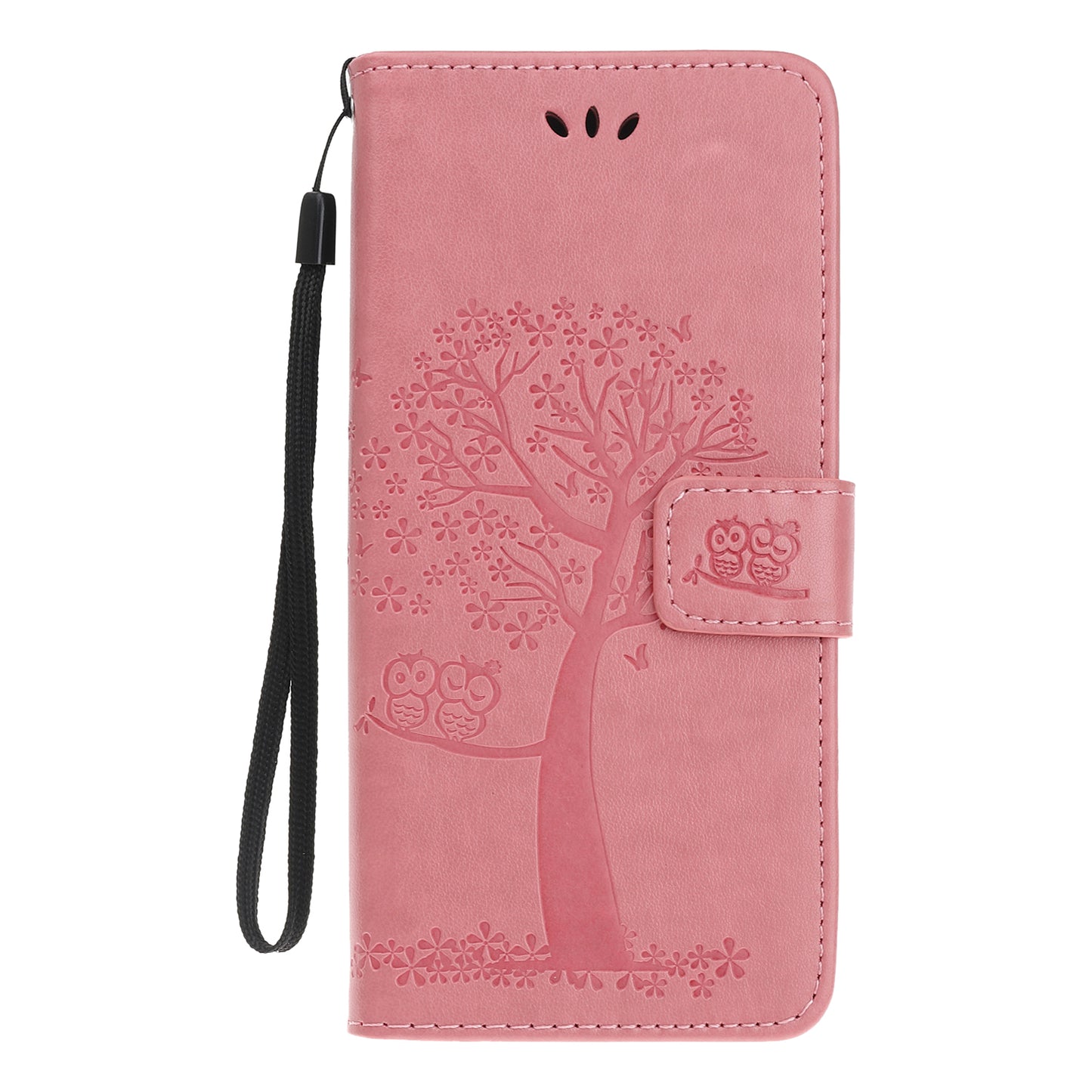 Owl Tree Imprint Wallet Stand Design PU Leather Case Protector with Wrist Strap for iPhone 13 Pro 6.1 inch