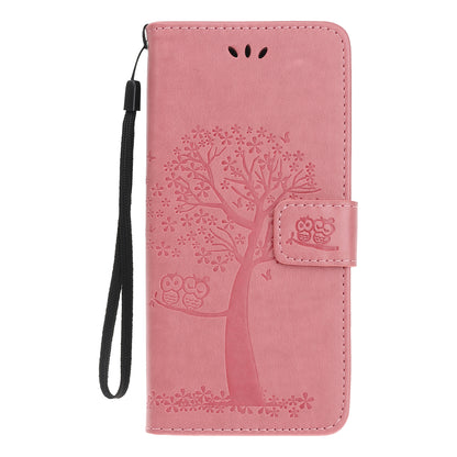 Owl Tree Imprint Wallet Stand Design PU Leather Case Protector with Wrist Strap for iPhone 13 Pro 6.1 inch