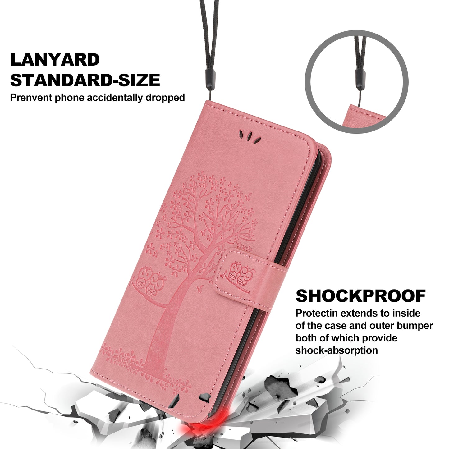 Owl Tree Imprint Wallet Stand Design PU Leather Case Protector with Wrist Strap for iPhone 13 Pro 6.1 inch