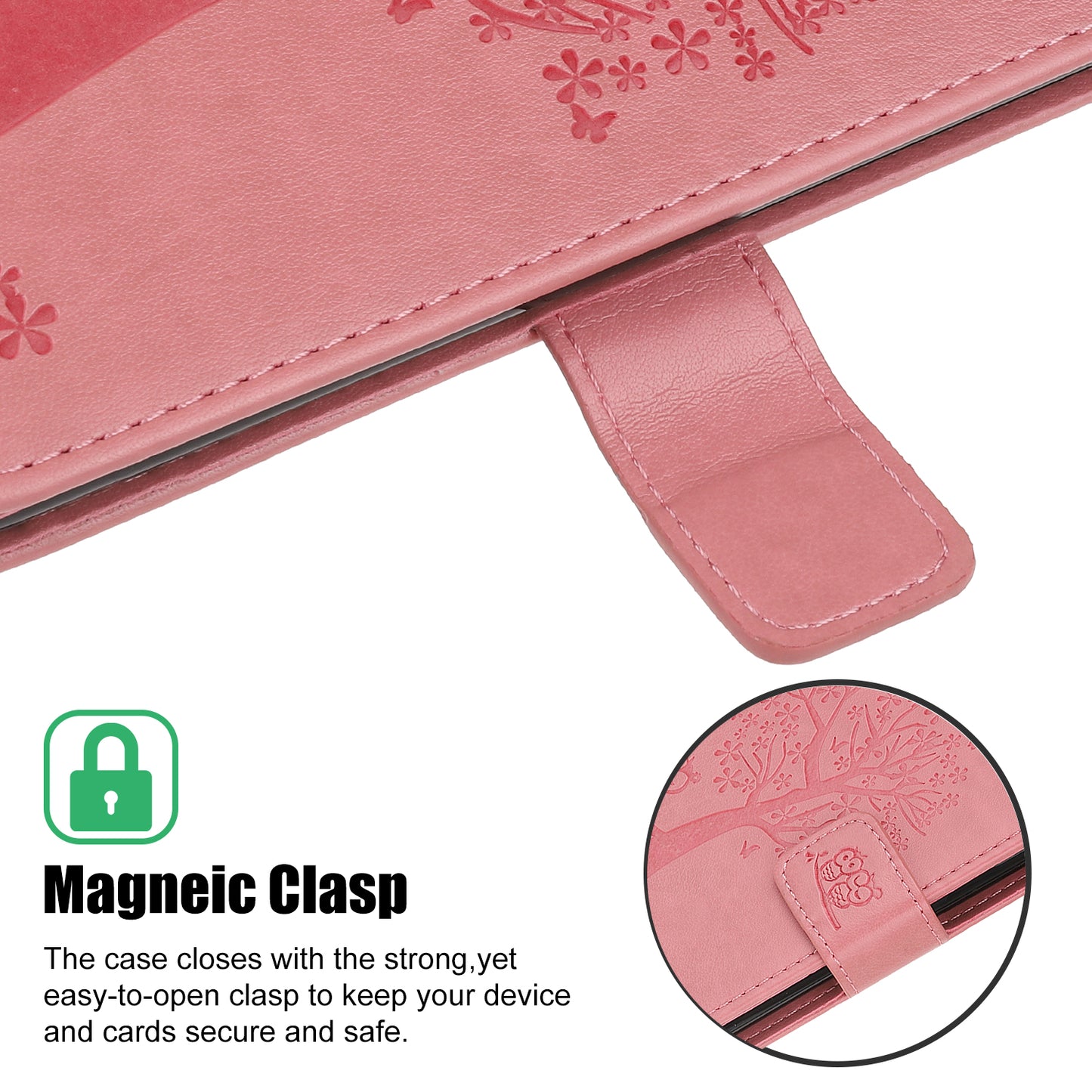 Owl Tree Imprint Wallet Stand Design PU Leather Case Protector with Wrist Strap for iPhone 13 Pro 6.1 inch