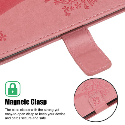 Owl Tree Imprint Wallet Stand Design PU Leather Case Protector with Wrist Strap for iPhone 13 Pro 6.1 inch