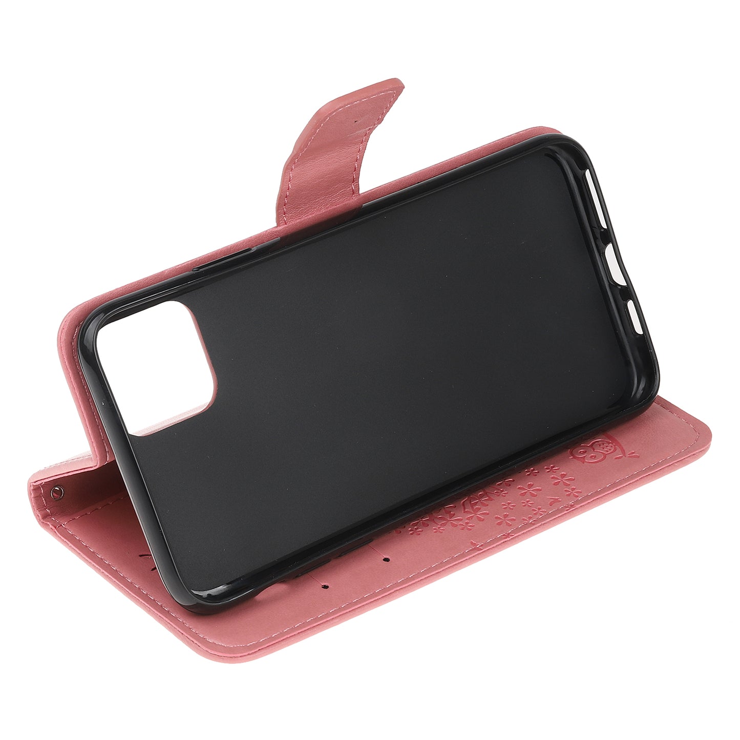Owl Tree Imprint Wallet Stand Design PU Leather Case Protector with Wrist Strap for iPhone 13 Pro 6.1 inch