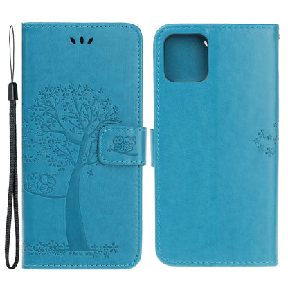 Owl Tree Imprint Wallet Stand Design PU Leather Case Protector with Wrist Strap for iPhone 13 Pro 6.1 inch