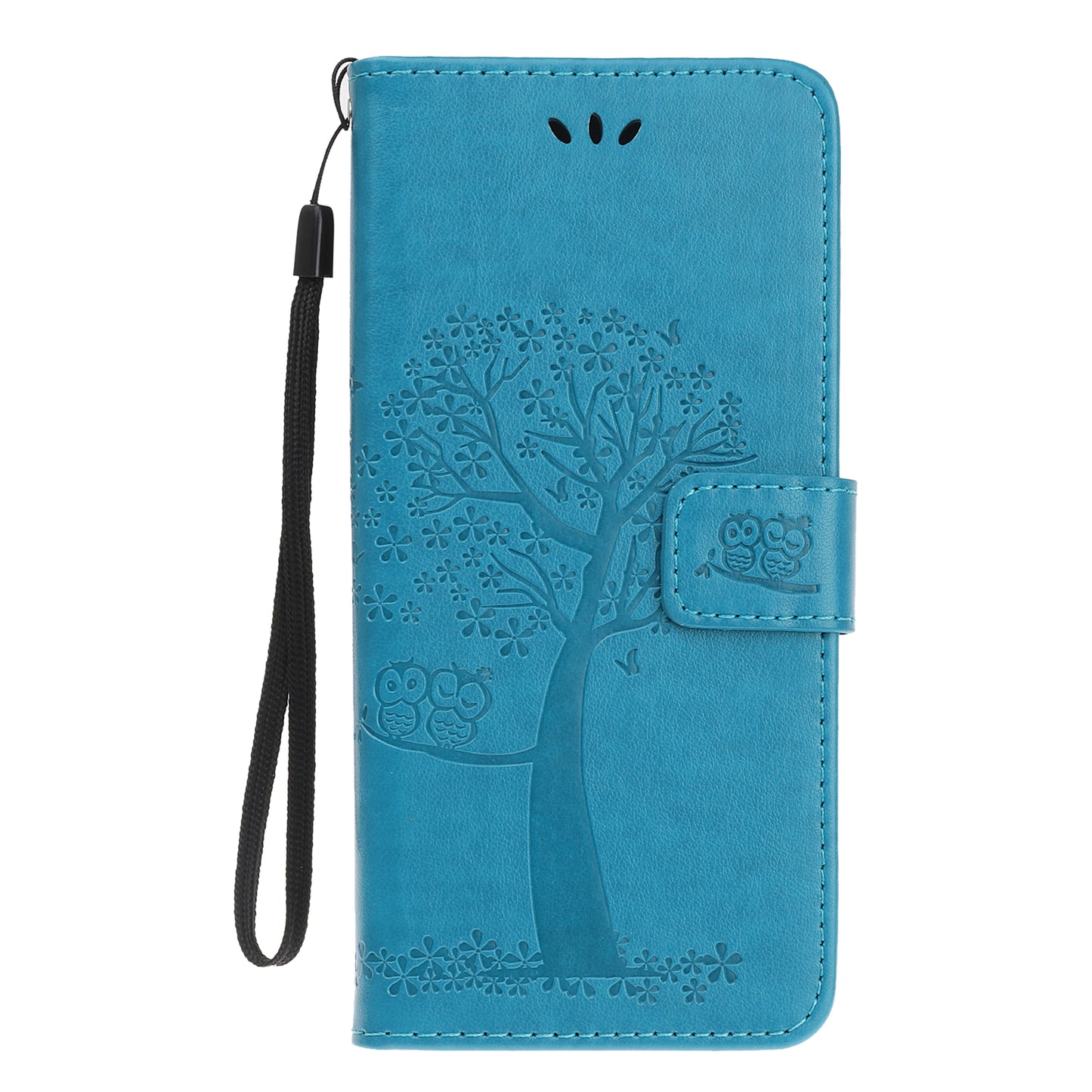 Owl Tree Imprint Wallet Stand Design PU Leather Case Protector with Wrist Strap for iPhone 13 Pro 6.1 inch
