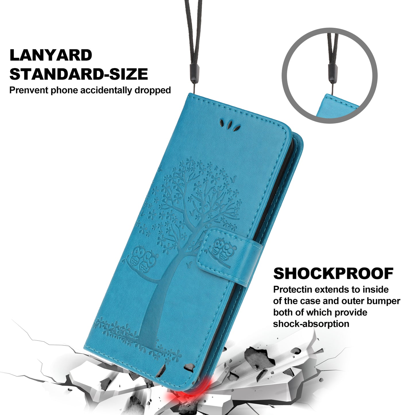 Owl Tree Imprint Wallet Stand Design PU Leather Case Protector with Wrist Strap for iPhone 13 Pro 6.1 inch