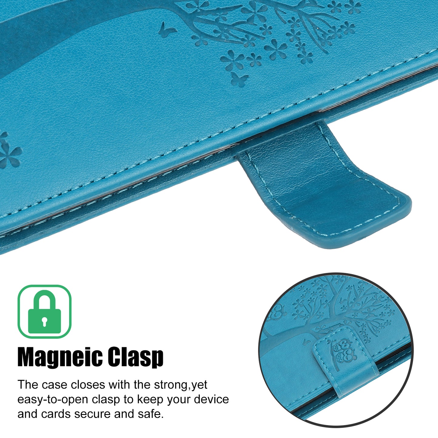 Owl Tree Imprint Wallet Stand Design PU Leather Case Protector with Wrist Strap for iPhone 13 Pro 6.1 inch