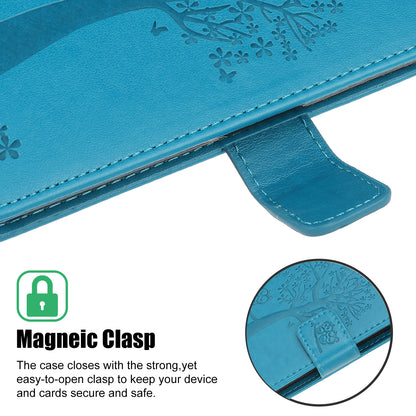 Owl Tree Imprint Wallet Stand Design PU Leather Case Protector with Wrist Strap for iPhone 13 Pro 6.1 inch