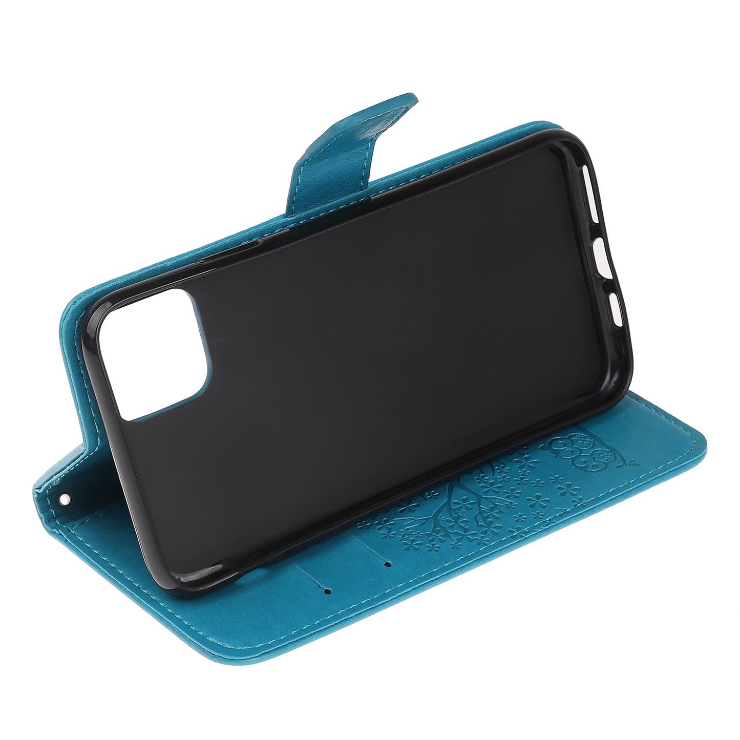 Owl Tree Imprint Wallet Stand Design PU Leather Case Protector with Wrist Strap for iPhone 13 Pro 6.1 inch