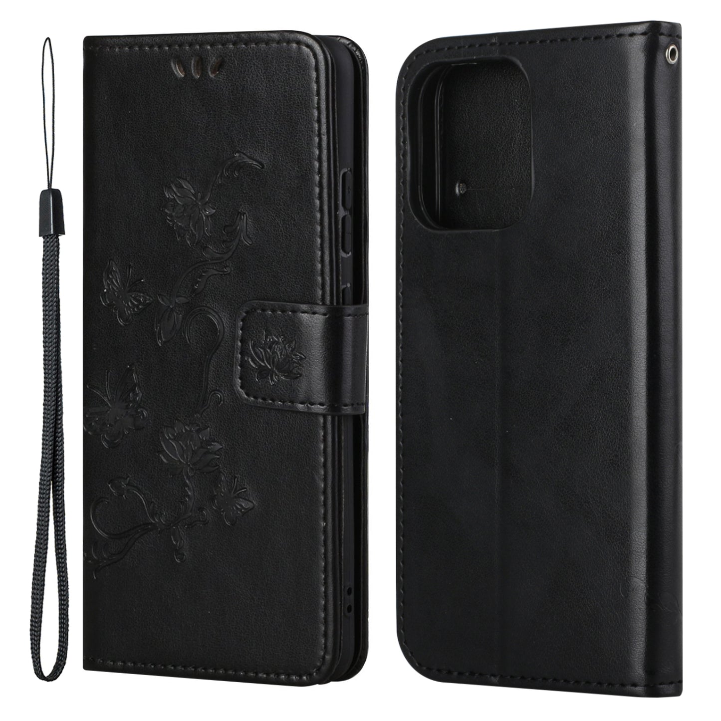 Imprint Butterfly Flower Leather Wallet Stand Phone Case Cover for iPhone 13 Pro