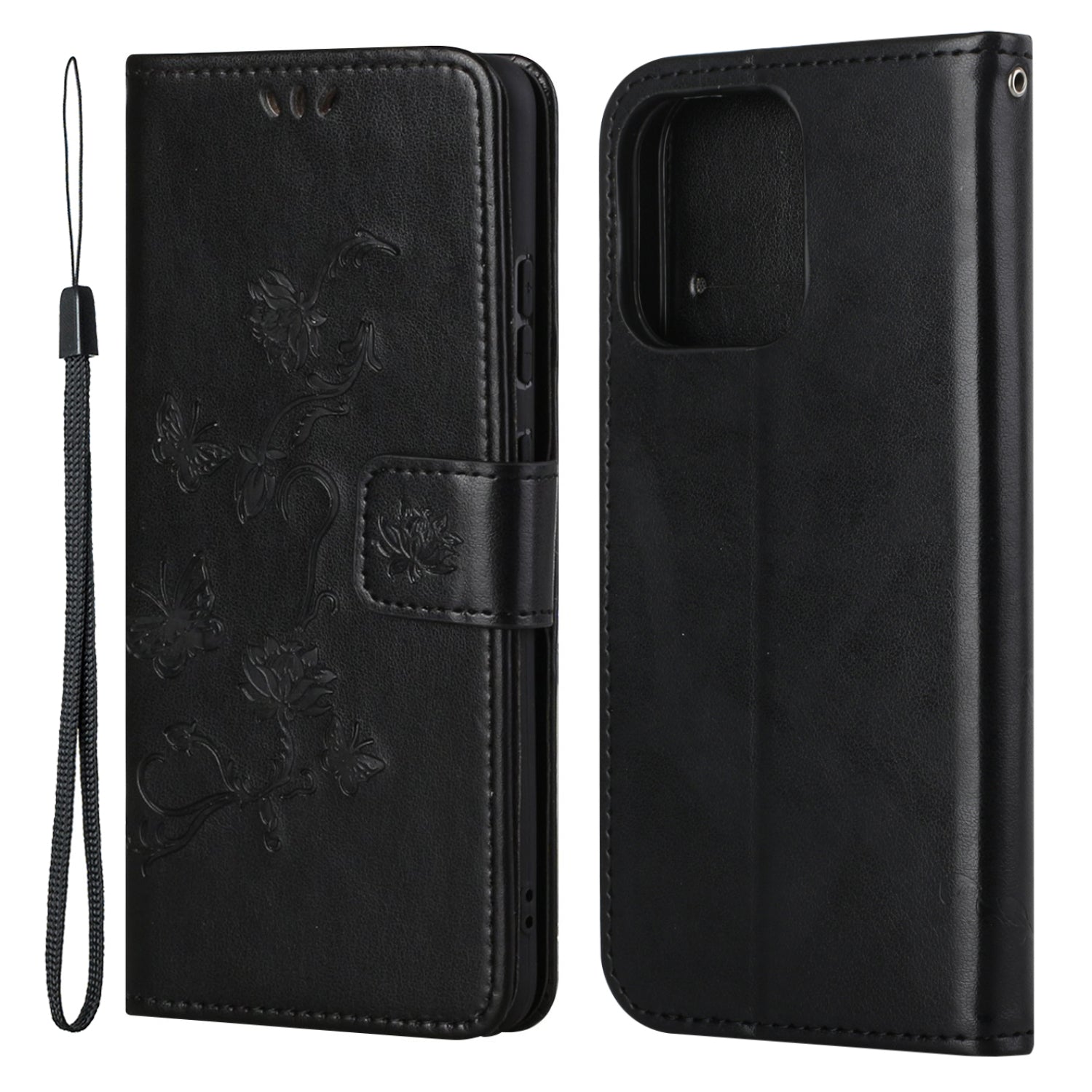 Imprint Butterfly Flower Leather Wallet Stand Phone Case Cover for iPhone 13 Pro