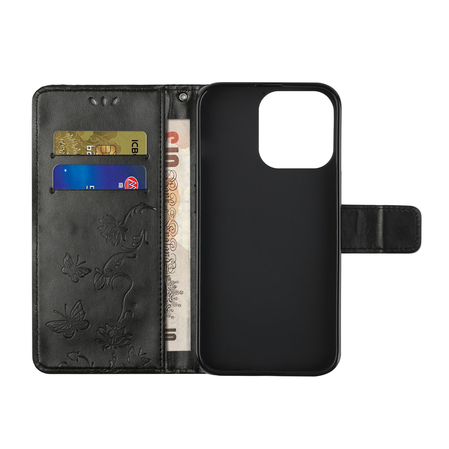 Imprint Butterfly Flower Leather Wallet Stand Phone Case Cover for iPhone 13 Pro