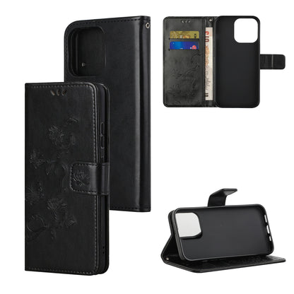 Imprint Butterfly Flower Leather Wallet Stand Phone Case Cover for iPhone 13 Pro