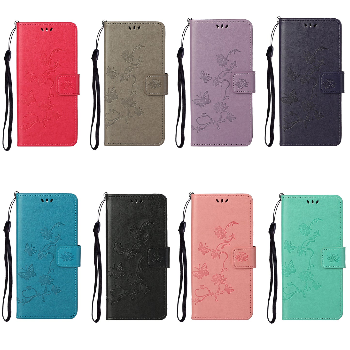 Imprint Butterfly Flower Leather Wallet Stand Phone Case Cover for iPhone 13 Pro