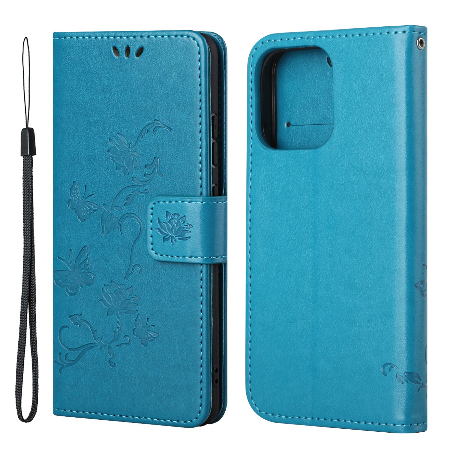 Imprint Butterfly Flower Leather Wallet Stand Phone Case Cover for iPhone 13 Pro