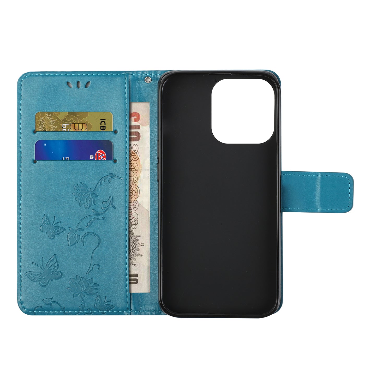 Imprint Butterfly Flower Leather Wallet Stand Phone Case Cover for iPhone 13 Pro