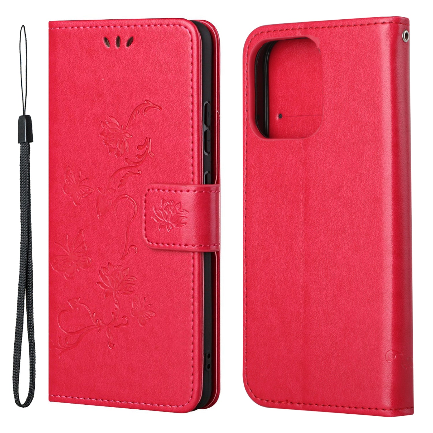 Imprint Butterfly Flower Leather Wallet Stand Phone Case Cover for iPhone 13 Pro