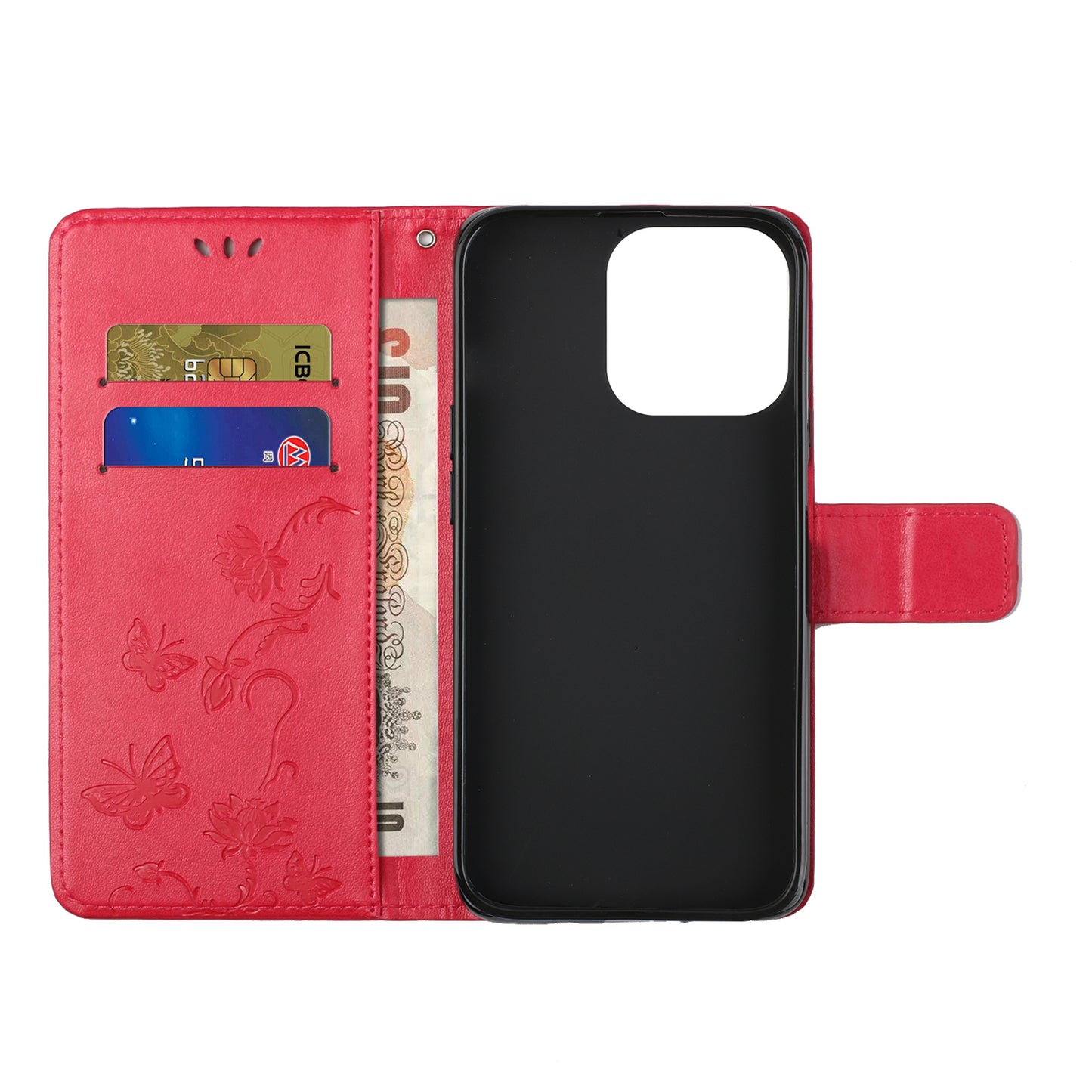 Imprint Butterfly Flower Leather Wallet Stand Phone Case Cover for iPhone 13 Pro