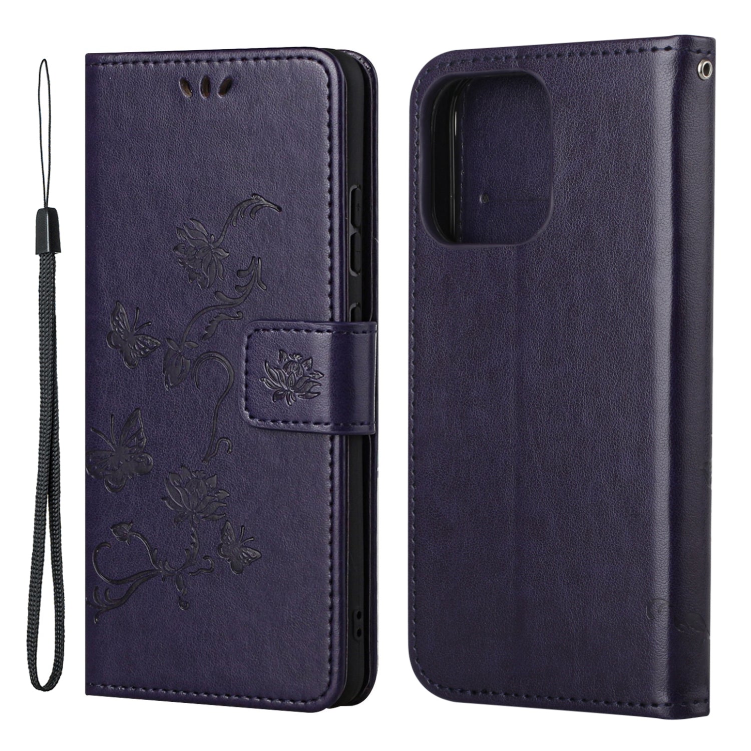 Imprint Butterfly Flower Leather Wallet Stand Phone Case Cover for iPhone 13 Pro