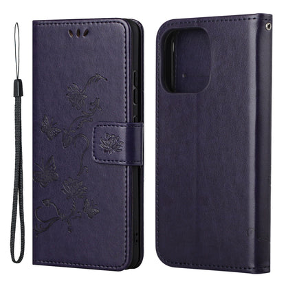 Imprint Butterfly Flower Leather Wallet Stand Phone Case Cover for iPhone 13 Pro