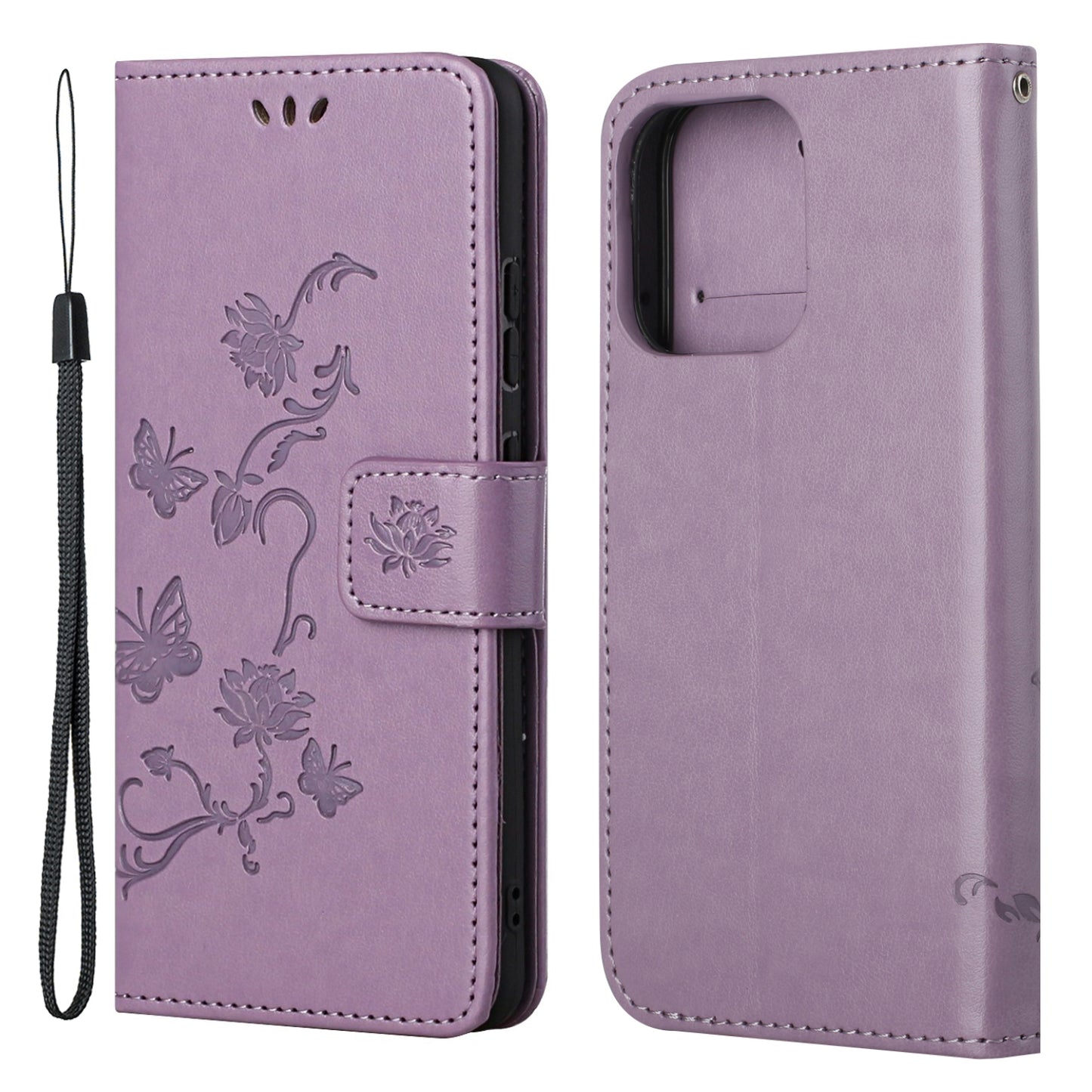 Imprint Butterfly Flower Leather Wallet Stand Phone Case Cover for iPhone 13 Pro