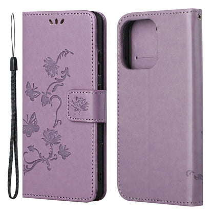 Imprint Butterfly Flower Leather Wallet Stand Phone Case Cover for iPhone 13 Pro