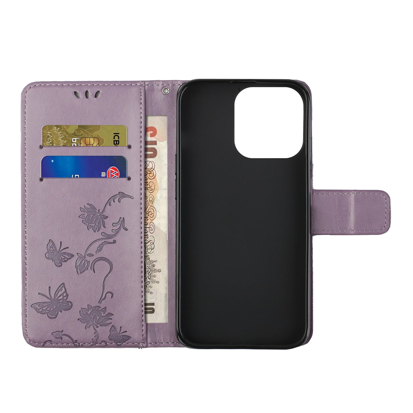 Imprint Butterfly Flower Leather Wallet Stand Phone Case Cover for iPhone 13 Pro