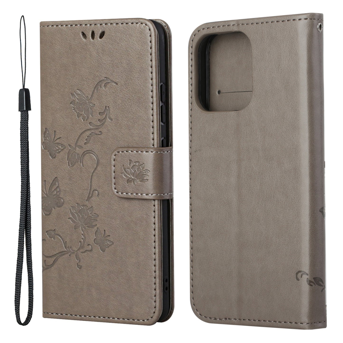 Imprint Butterfly Flower Leather Wallet Stand Phone Case Cover for iPhone 13 Pro