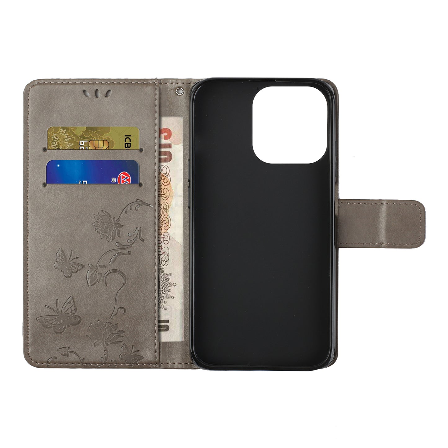 Imprint Butterfly Flower Leather Wallet Stand Phone Case Cover for iPhone 13 Pro