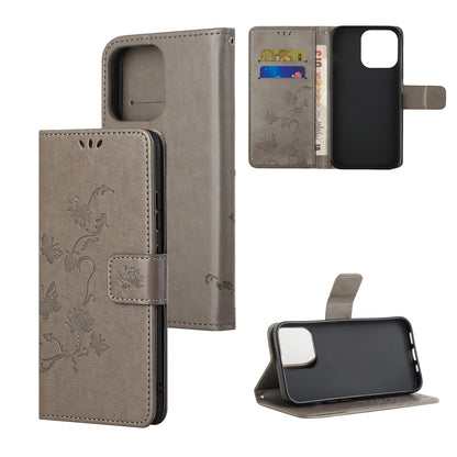Imprint Butterfly Flower Leather Wallet Stand Phone Case Cover for iPhone 13 Pro