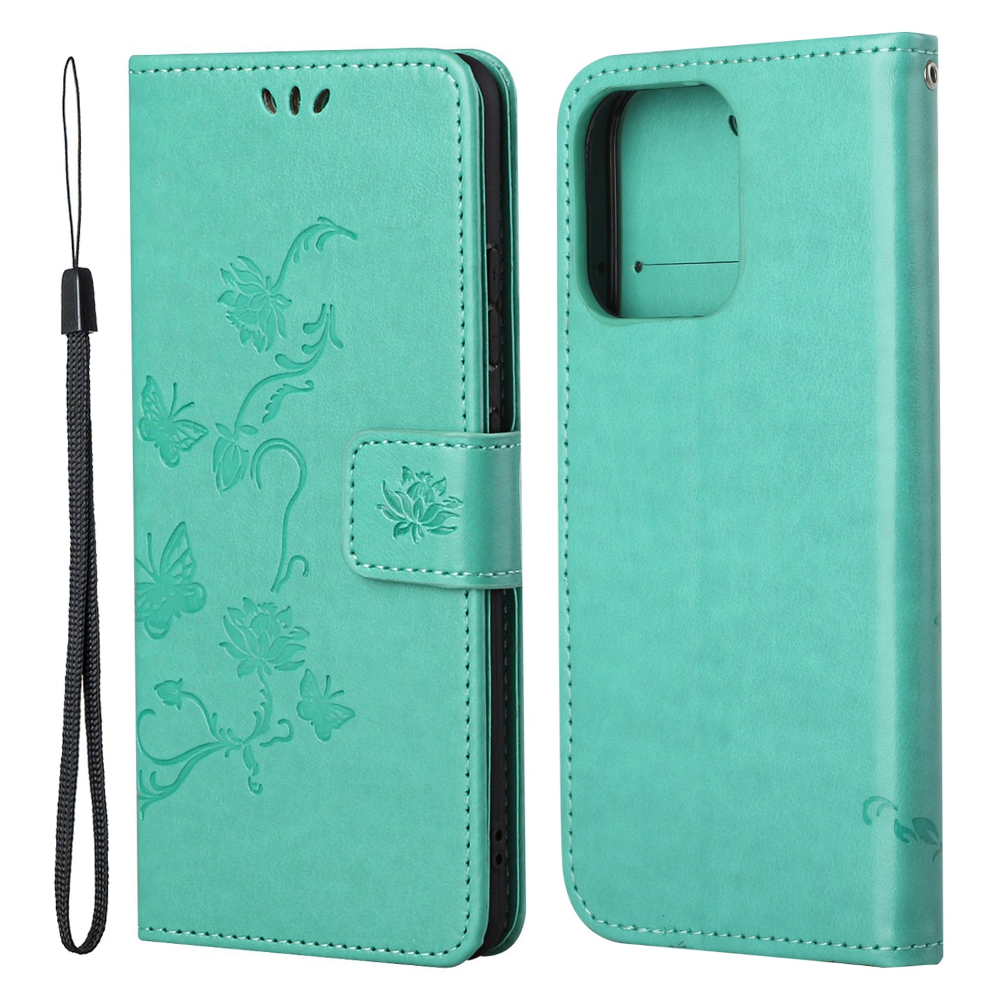 Imprint Butterfly Flower Leather Wallet Stand Phone Case Cover for iPhone 13 Pro