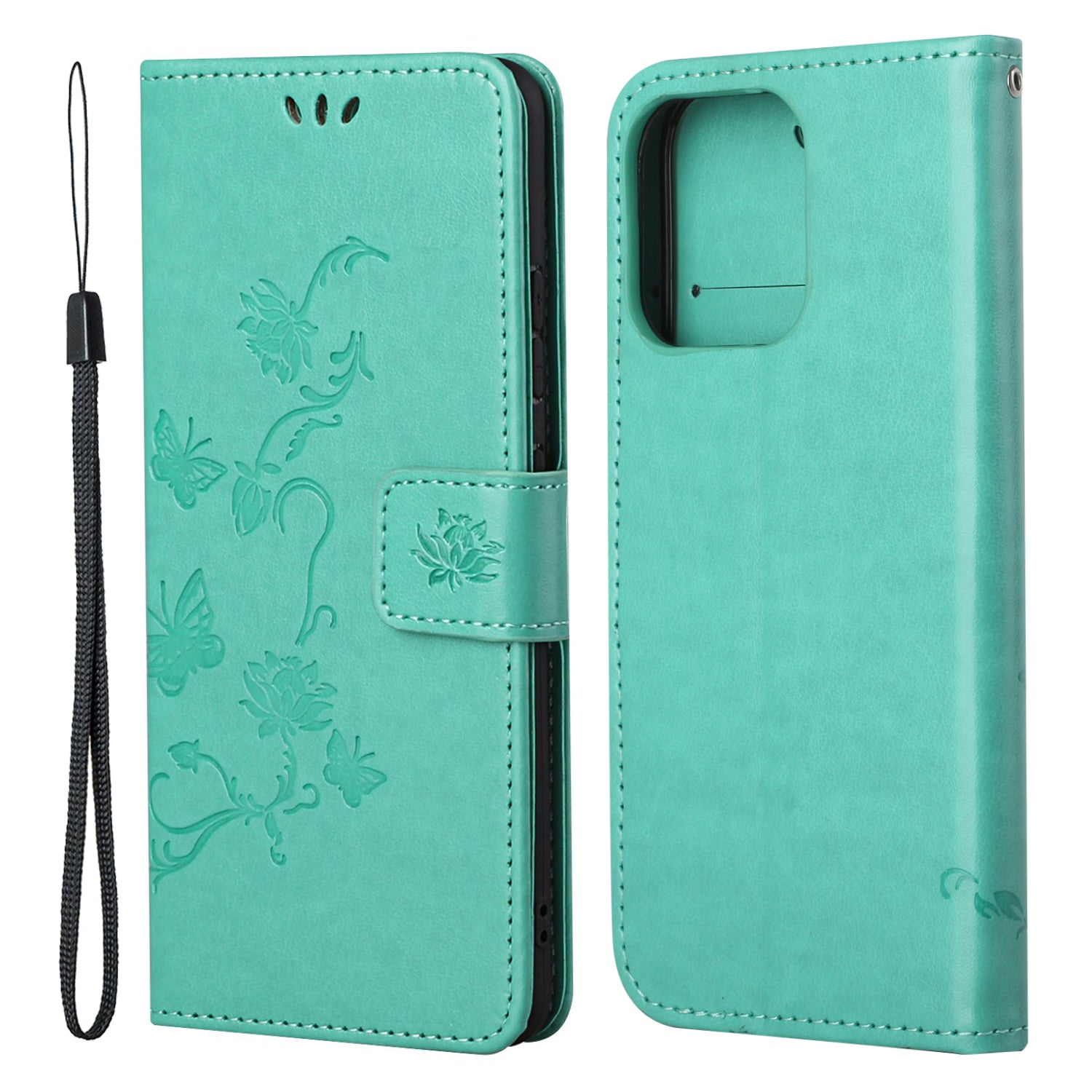 Imprint Butterfly Flower Leather Wallet Stand Phone Case Cover for iPhone 13 Pro