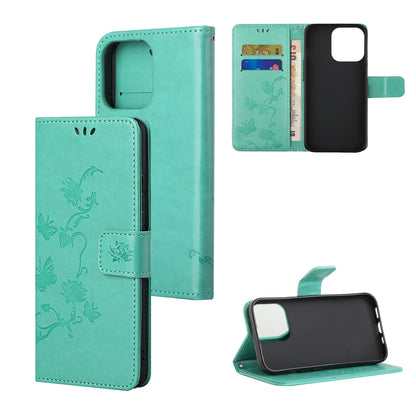 Imprint Butterfly Flower Leather Wallet Stand Phone Case Cover for iPhone 13 Pro