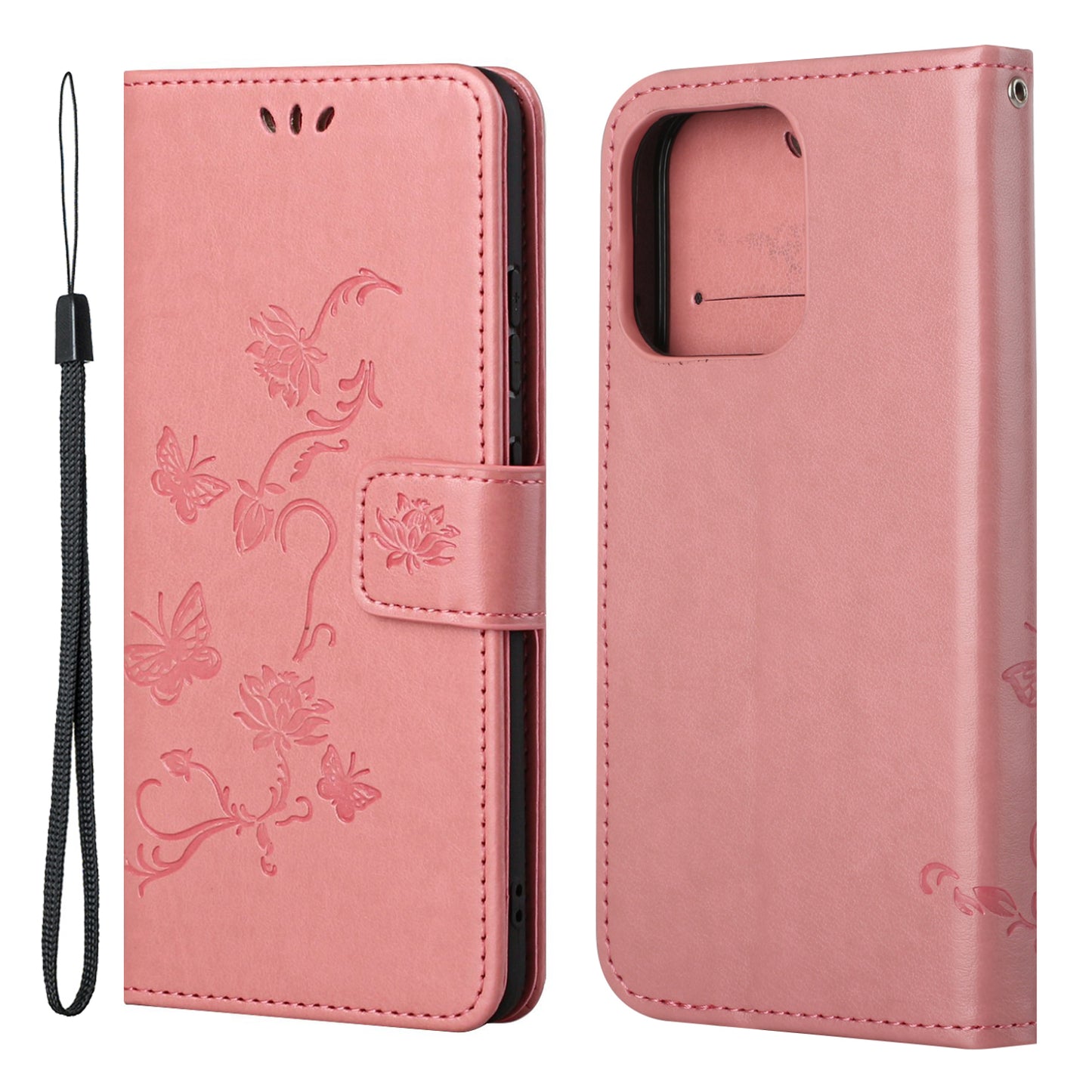 Imprint Butterfly Flower Leather Wallet Stand Phone Case Cover for iPhone 13 Pro