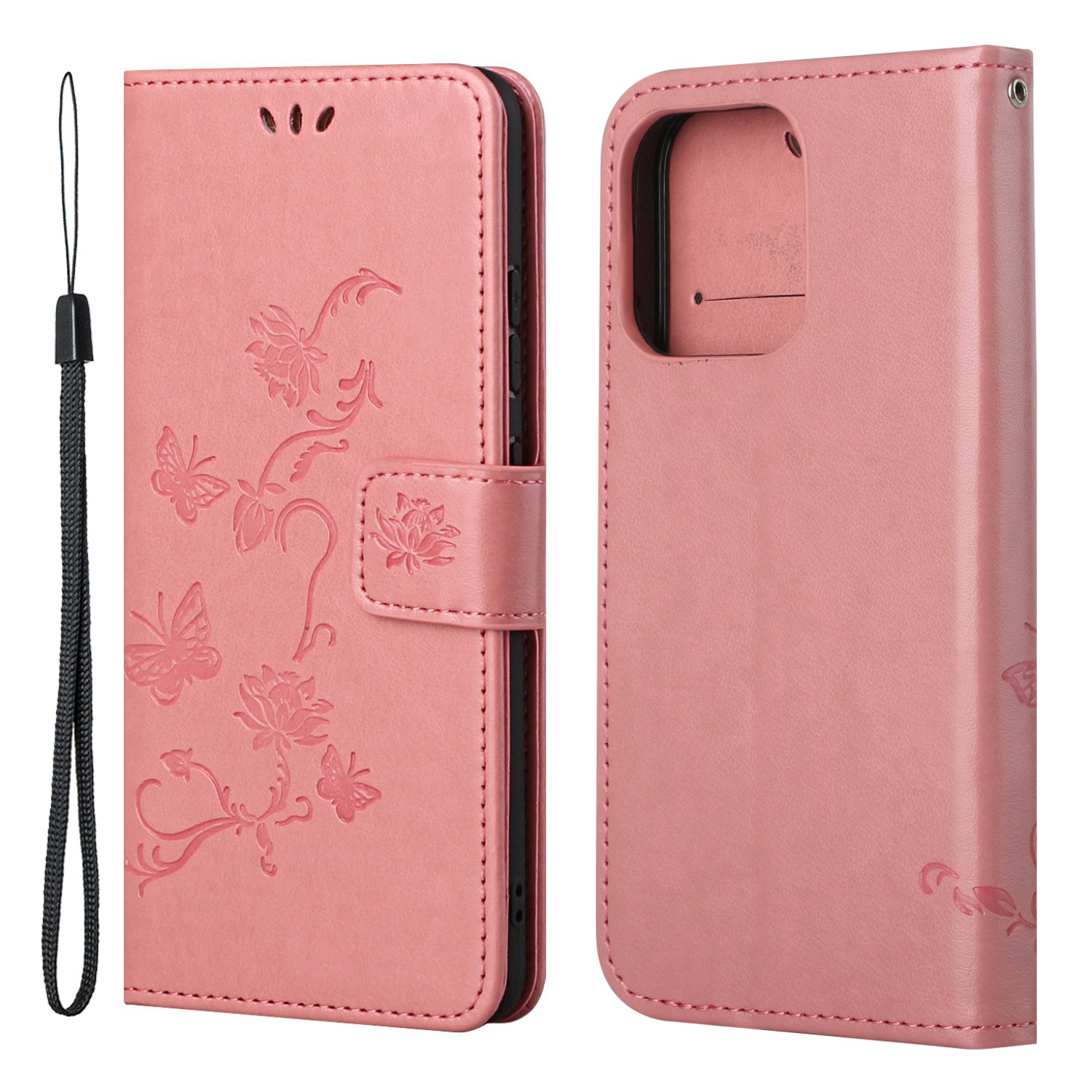 Imprint Butterfly Flower Leather Wallet Stand Phone Case Cover for iPhone 13 Pro