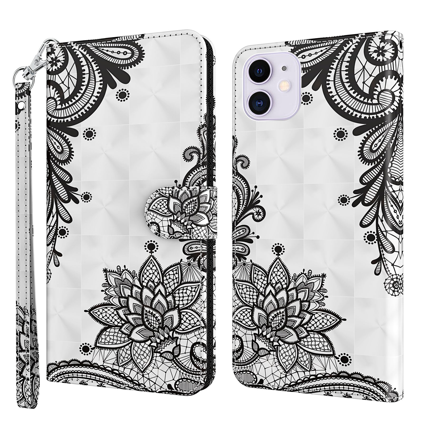 Stand 3D Pattern Printing PU Leather Wallet Magnetic Flip Folio Cover with Strap for iPhone 13 Pro Max 6.7 inch