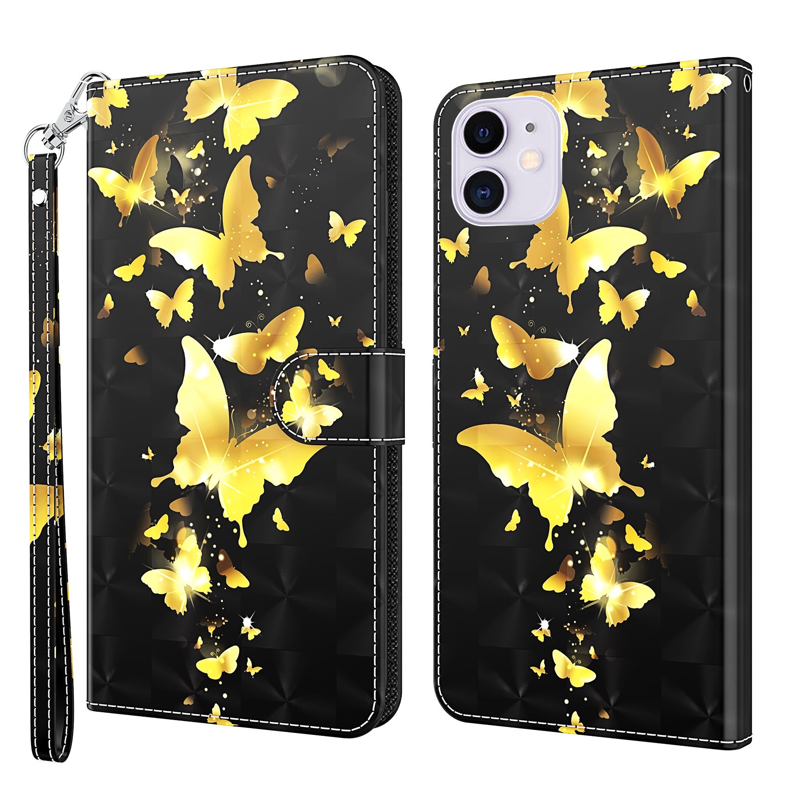 Stand 3D Pattern Printing PU Leather Wallet Magnetic Flip Folio Cover with Strap for iPhone 13 Pro Max 6.7 inch