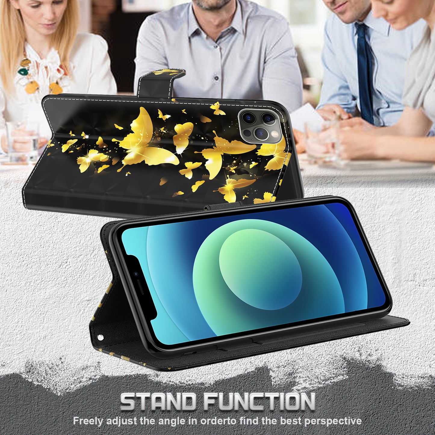 Stand 3D Pattern Printing PU Leather Wallet Magnetic Flip Folio Cover with Strap for iPhone 13 Pro Max 6.7 inch