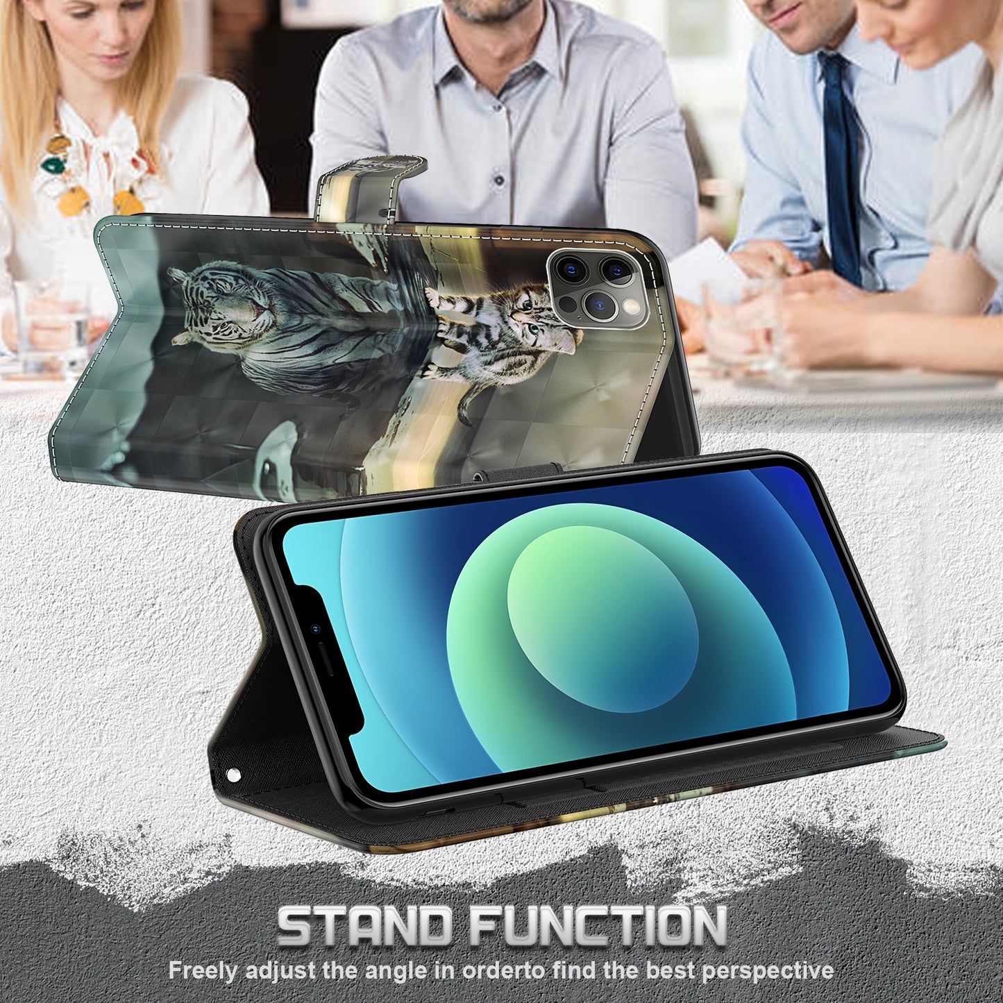 Stand 3D Pattern Printing PU Leather Wallet Magnetic Flip Folio Cover with Strap for iPhone 13 Pro Max 6.7 inch
