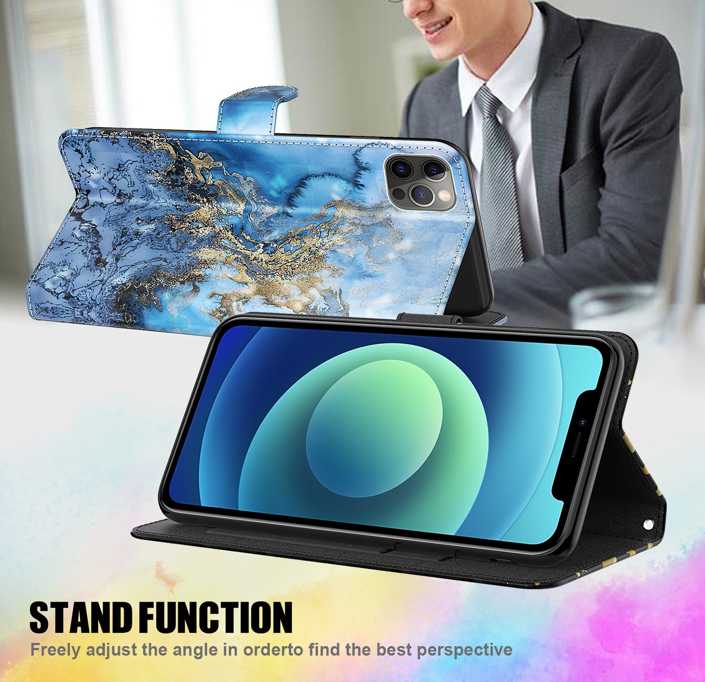 Stand 3D Pattern Printing PU Leather Wallet Magnetic Flip Folio Cover with Strap for iPhone 13 Pro Max 6.7 inch