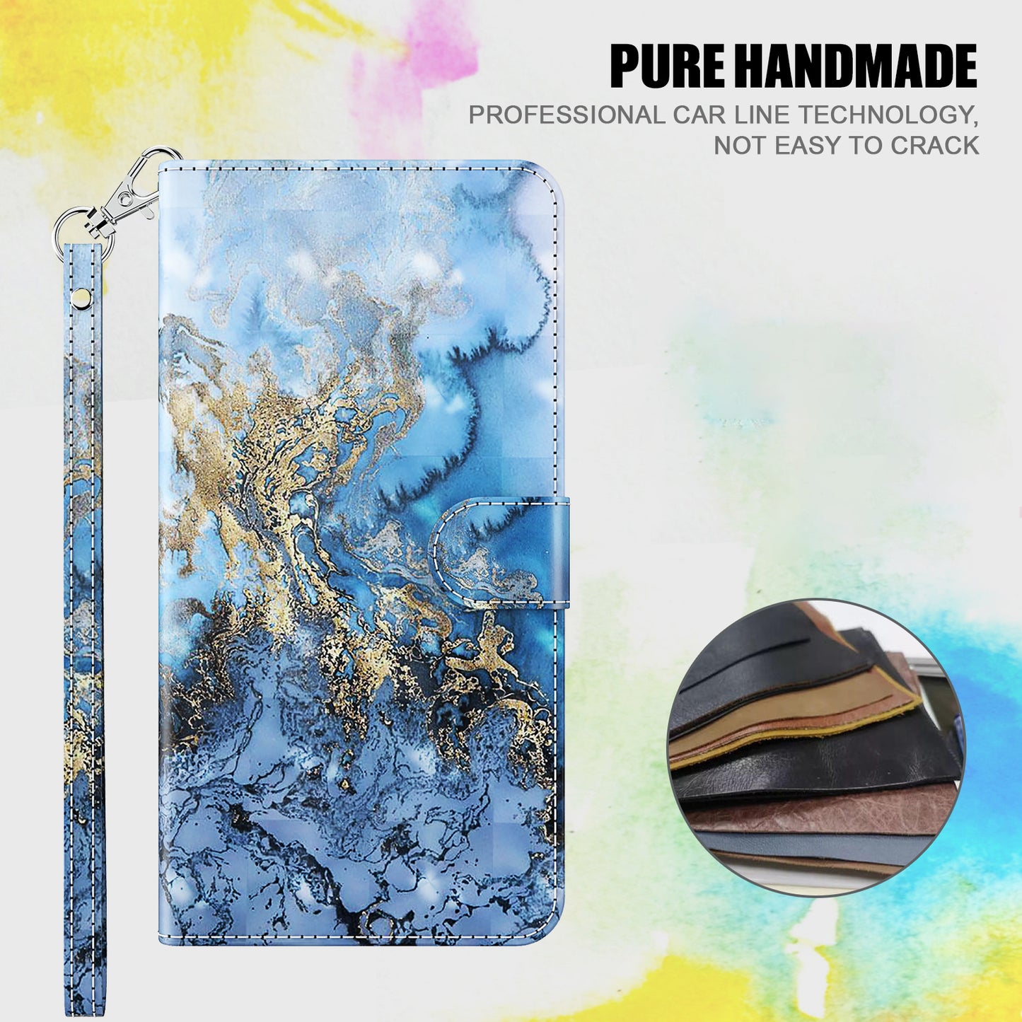 Stand 3D Pattern Printing PU Leather Wallet Magnetic Flip Folio Cover with Strap for iPhone 13 Pro Max 6.7 inch