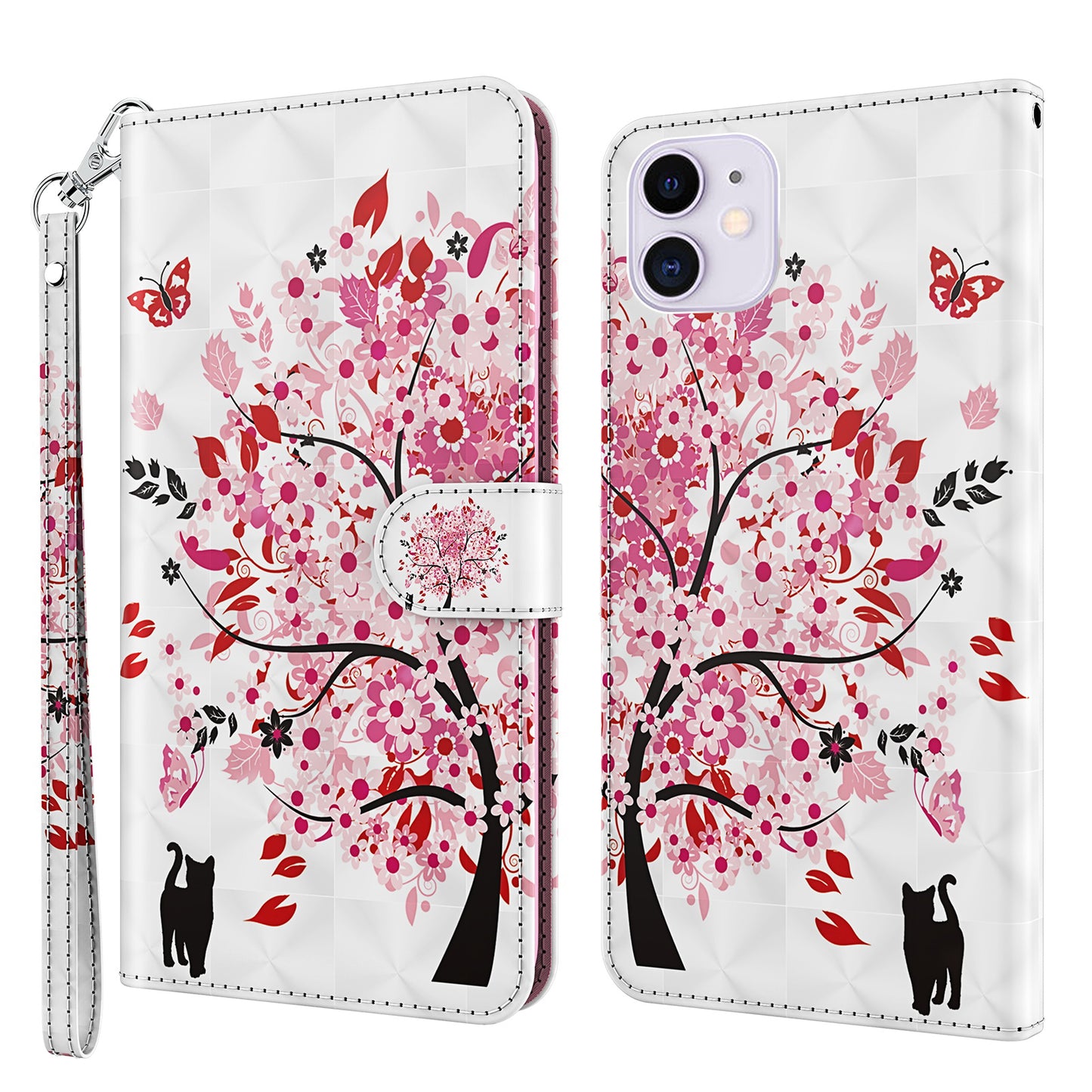 3D Style Pattern Printing Premium PU Leather Wallet Flip Flip Magnetic Stand Cover with Strap for iPhone 13 Pro 6.1 inch
