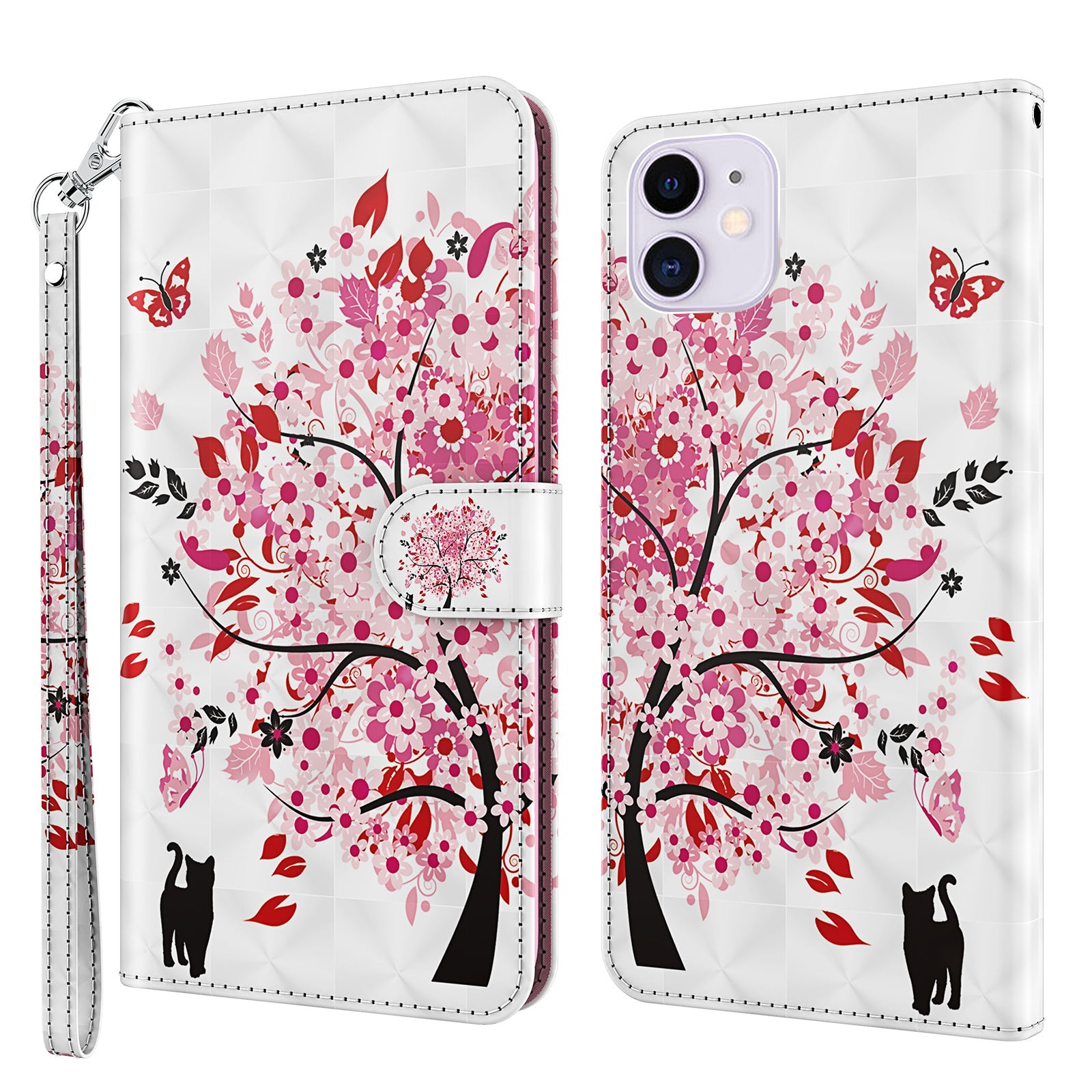 3D Style Pattern Printing Premium PU Leather Wallet Flip Flip Magnetic Stand Cover with Strap for iPhone 13 Pro 6.1 inch