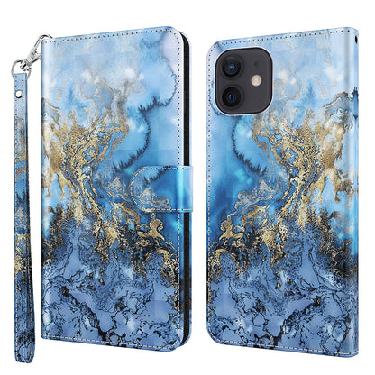 3D Style Pattern Printing Premium PU Leather Wallet Flip Flip Magnetic Stand Cover with Strap for iPhone 13 Pro 6.1 inch