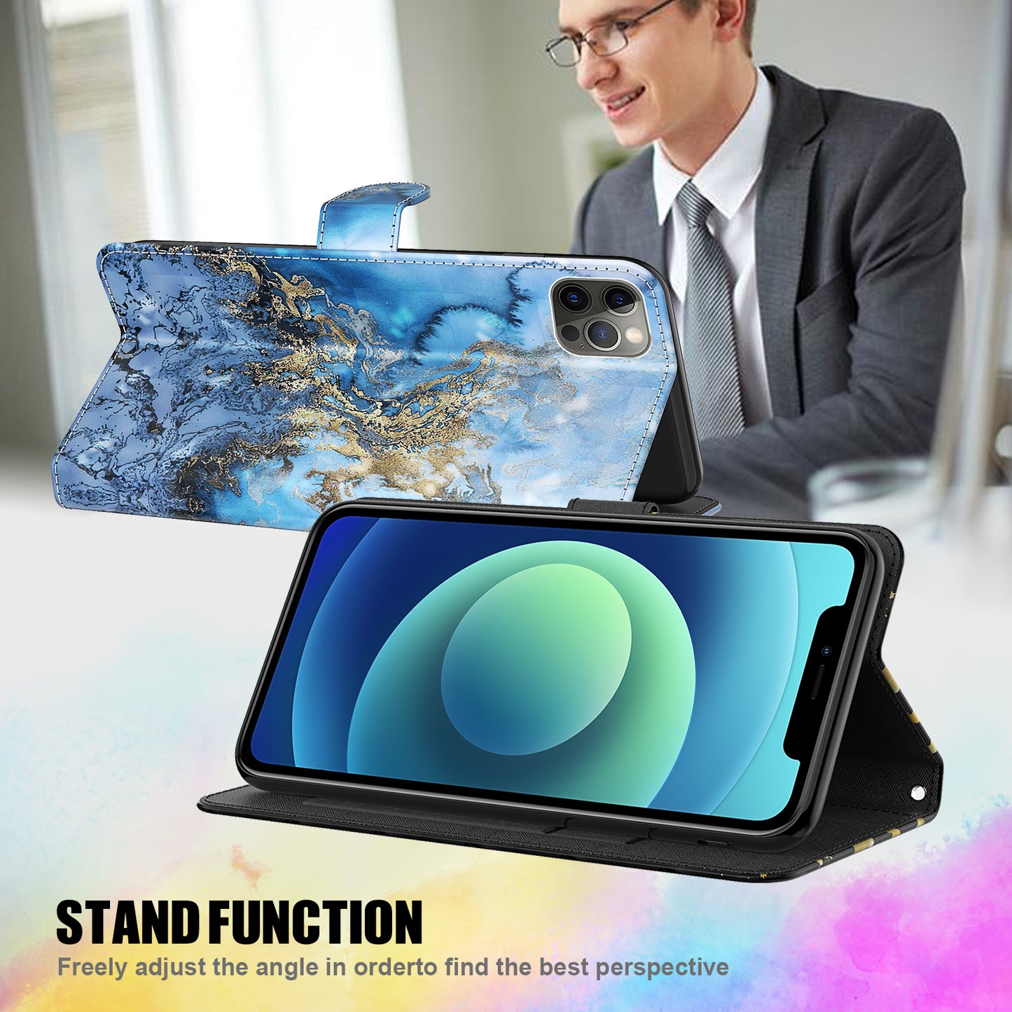 3D Style Pattern Printing Premium PU Leather Wallet Flip Flip Magnetic Stand Cover with Strap for iPhone 13 Pro 6.1 inch