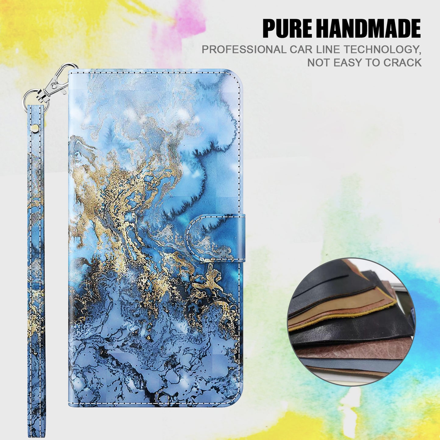 3D Style Pattern Printing Premium PU Leather Wallet Flip Flip Magnetic Stand Cover with Strap for iPhone 13 Pro 6.1 inch