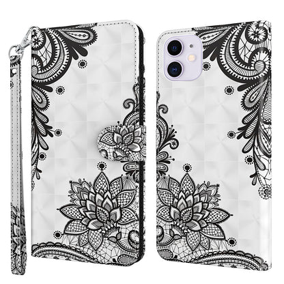 3D Style Pattern Printing Premium PU Leather Wallet Flip Flip Magnetic Stand Cover with Strap for iPhone 13 Pro 6.1 inch