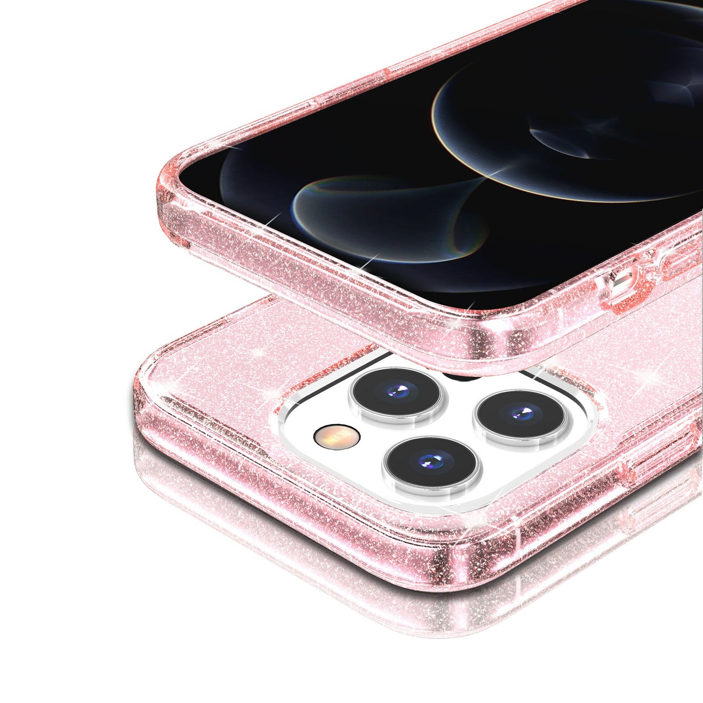 For iPhone 13 Pro 6.1 inch Clear Bling Sparkly Powder Glitter Shiny Soft TPU + Hard PC Back Cover