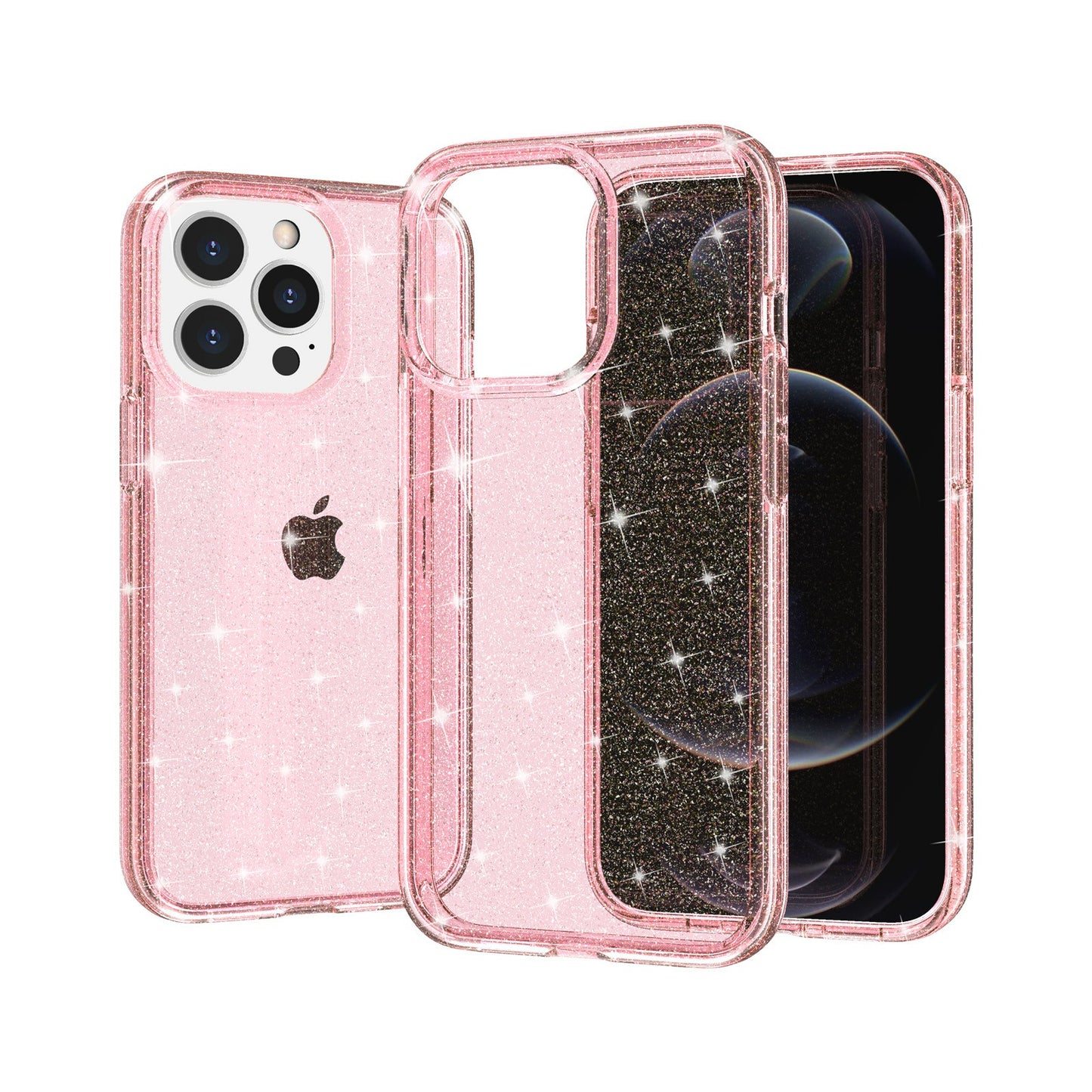 For iPhone 13 Pro 6.1 inch Clear Bling Sparkly Powder Glitter Shiny Soft TPU + Hard PC Back Cover
