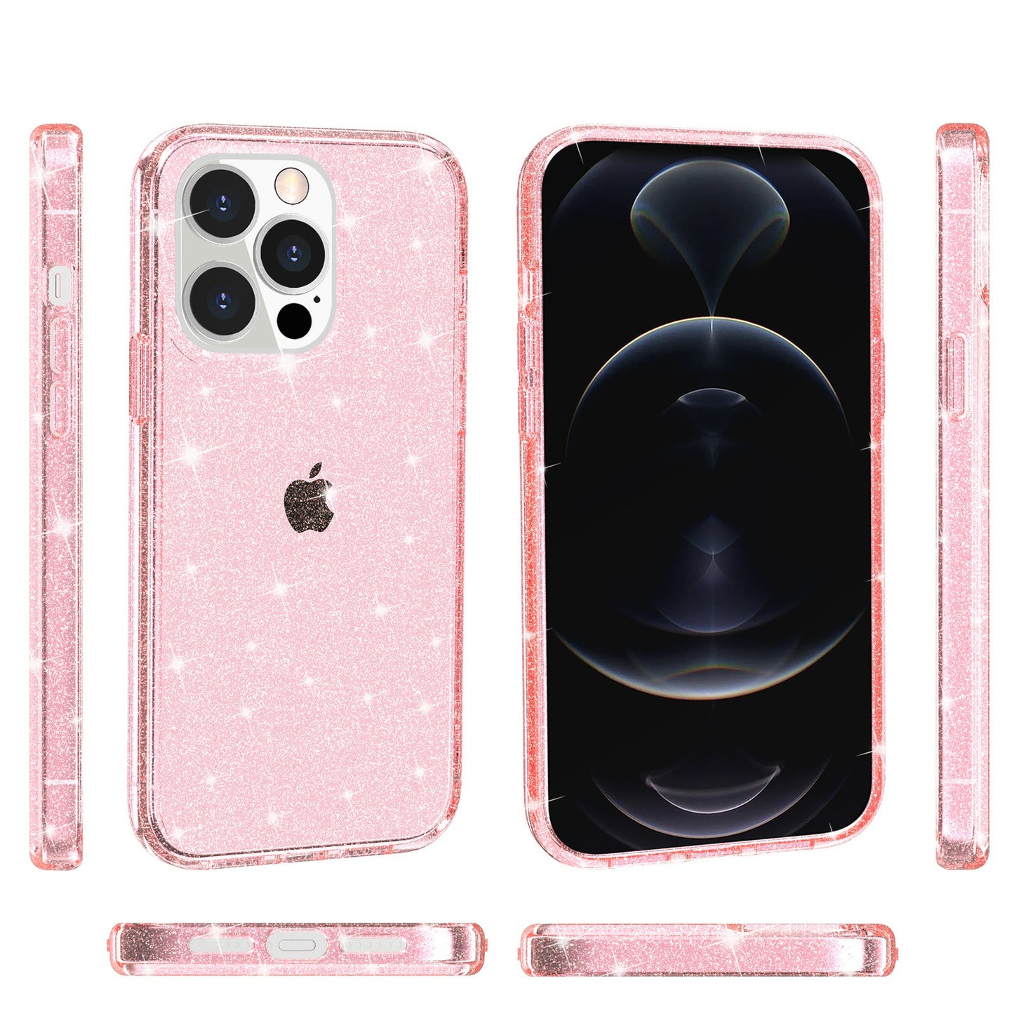 For iPhone 13 Pro 6.1 inch Clear Bling Sparkly Powder Glitter Shiny Soft TPU + Hard PC Back Cover